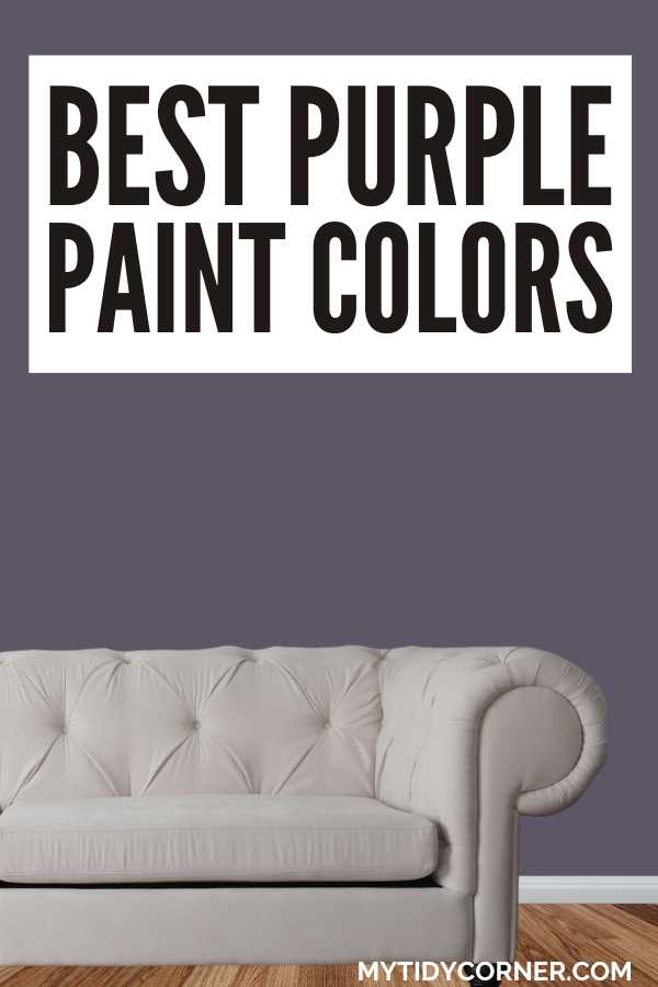 Beige couch, dark purple background and text overlay that says, "Best purple paint colors".