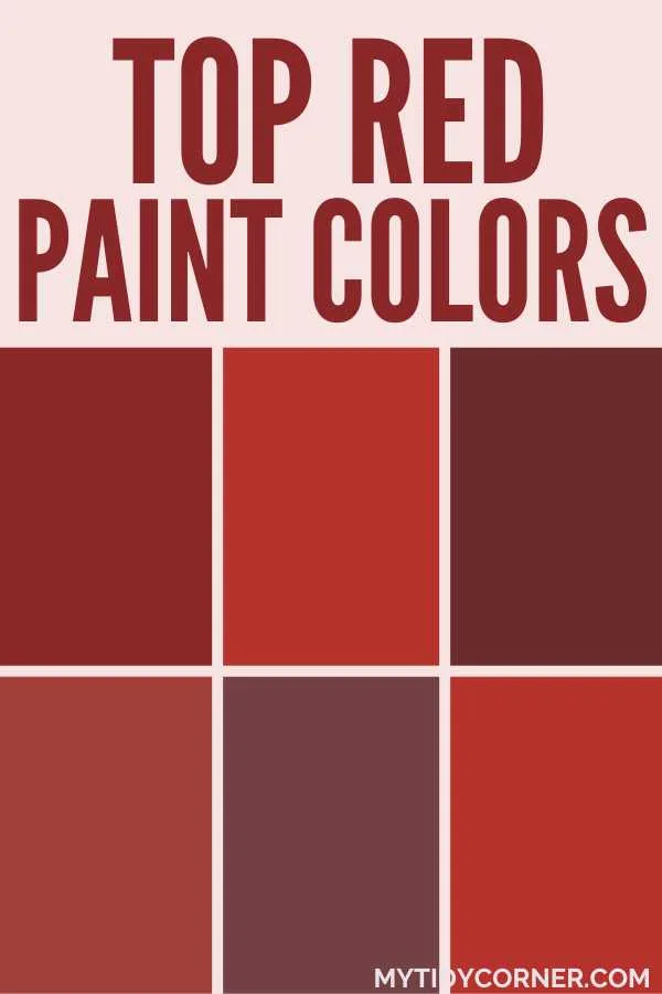 Collage of the top red paint colors from the popular brands.