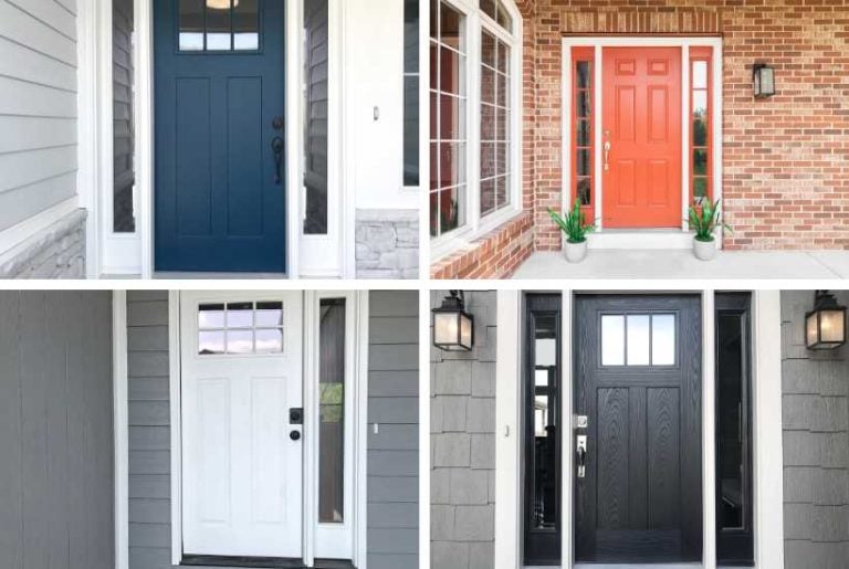 Collage of popular front door paint colors.